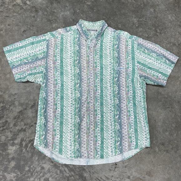 Vintage 90s Gotcha Sport Hawaiian Aloha Shirt Mens XL Tribal Print Surfer Beach - Picture 1 of 8